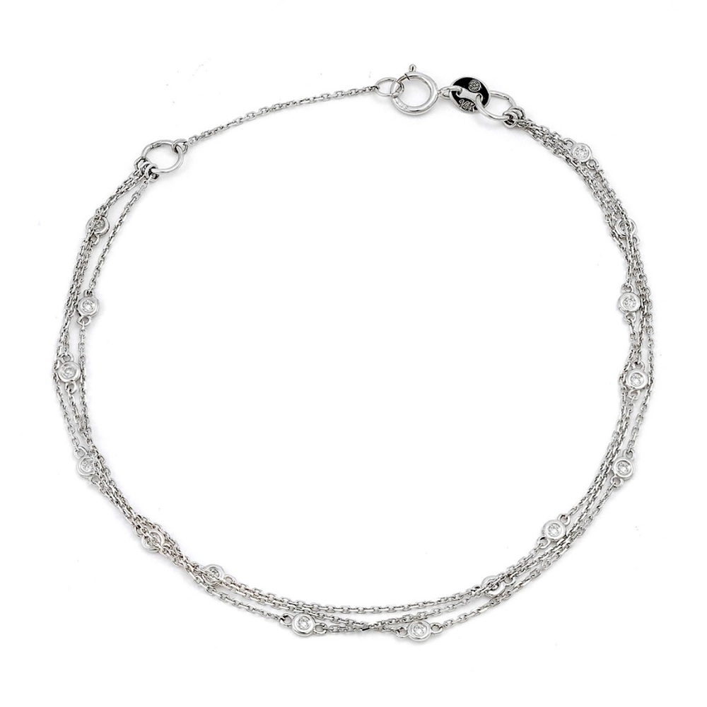 14K White Gold Triple Layered Bezel Set Diamond Bracelet